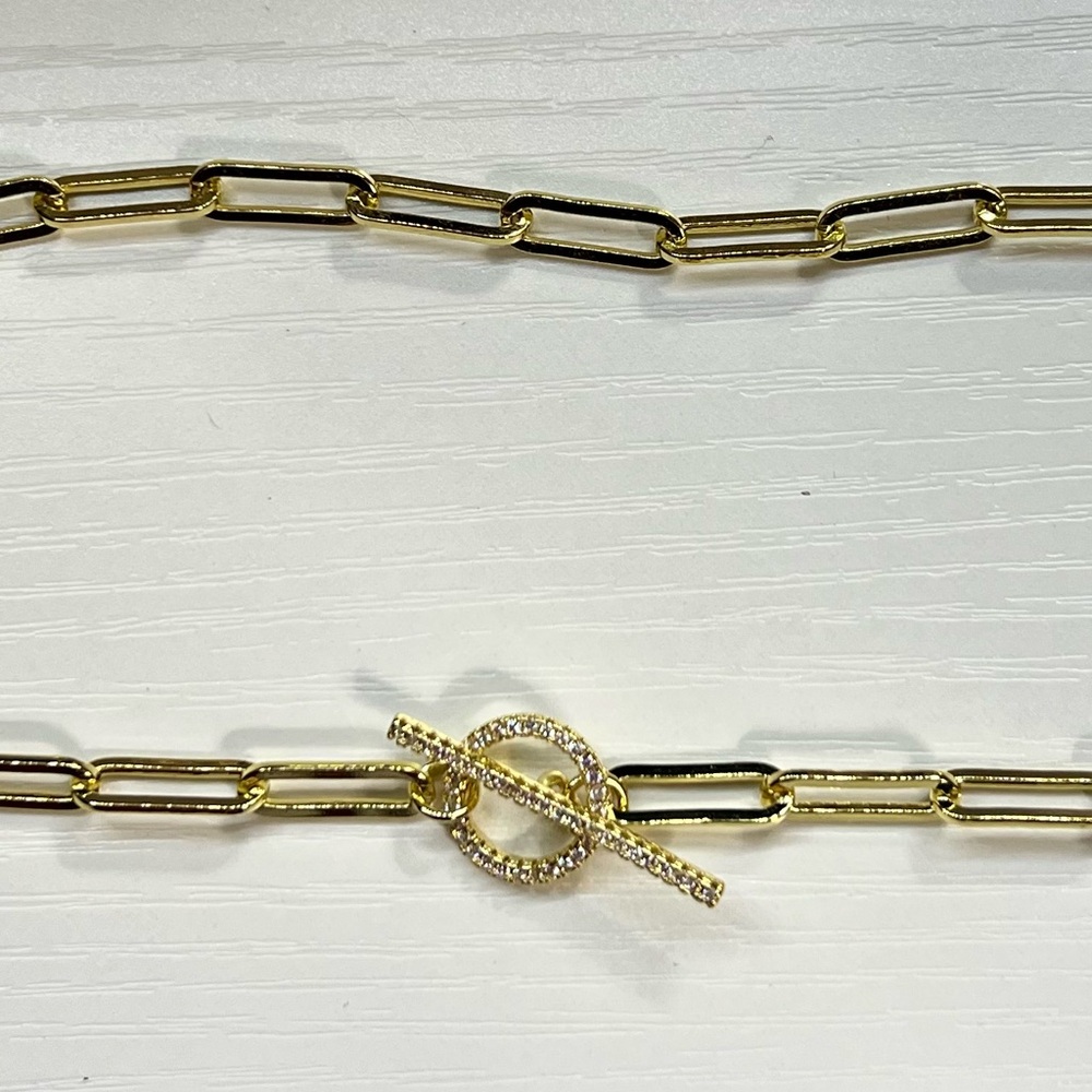 Adornia Gold Cubic Zirconia Paperclip Toggle Necklace #47B - Picture 4 of 4